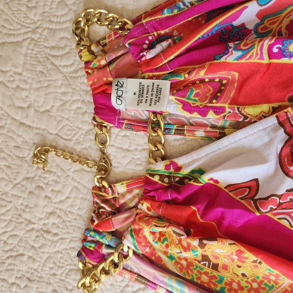 Paisley and abstract print, bright multi colored halter top - Picture 4 of 5